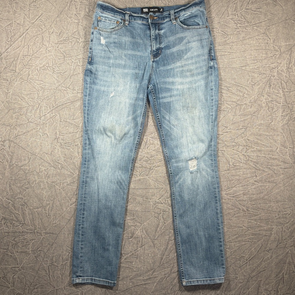 RSQ Slim Taper Mens Jeans 32x30 Medium Wash Distressed Stretch Denim